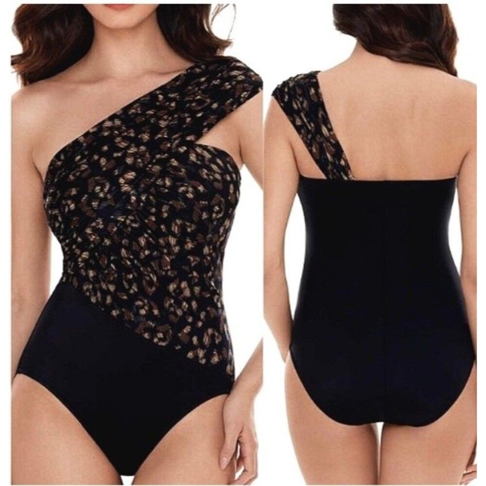 New Magicsuit La Paz Goddess Black Brown 14 OnePiece Swimsuit Miraclesuit Bath